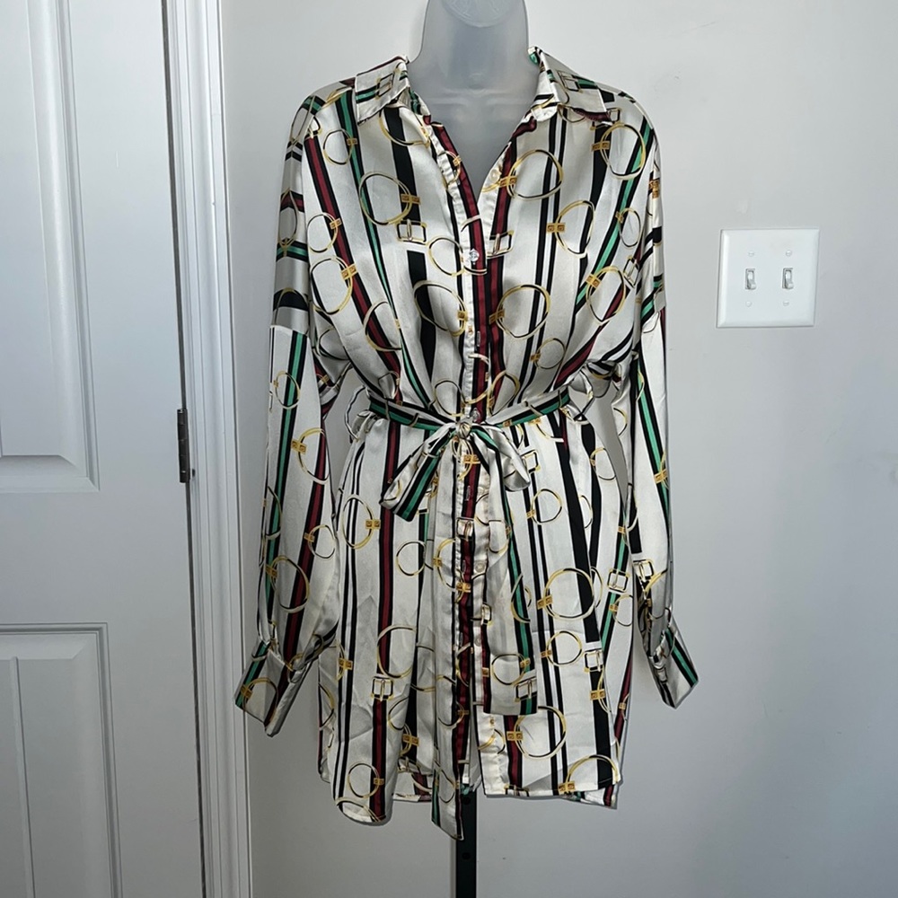 Satin Shirt Dress with waist tie